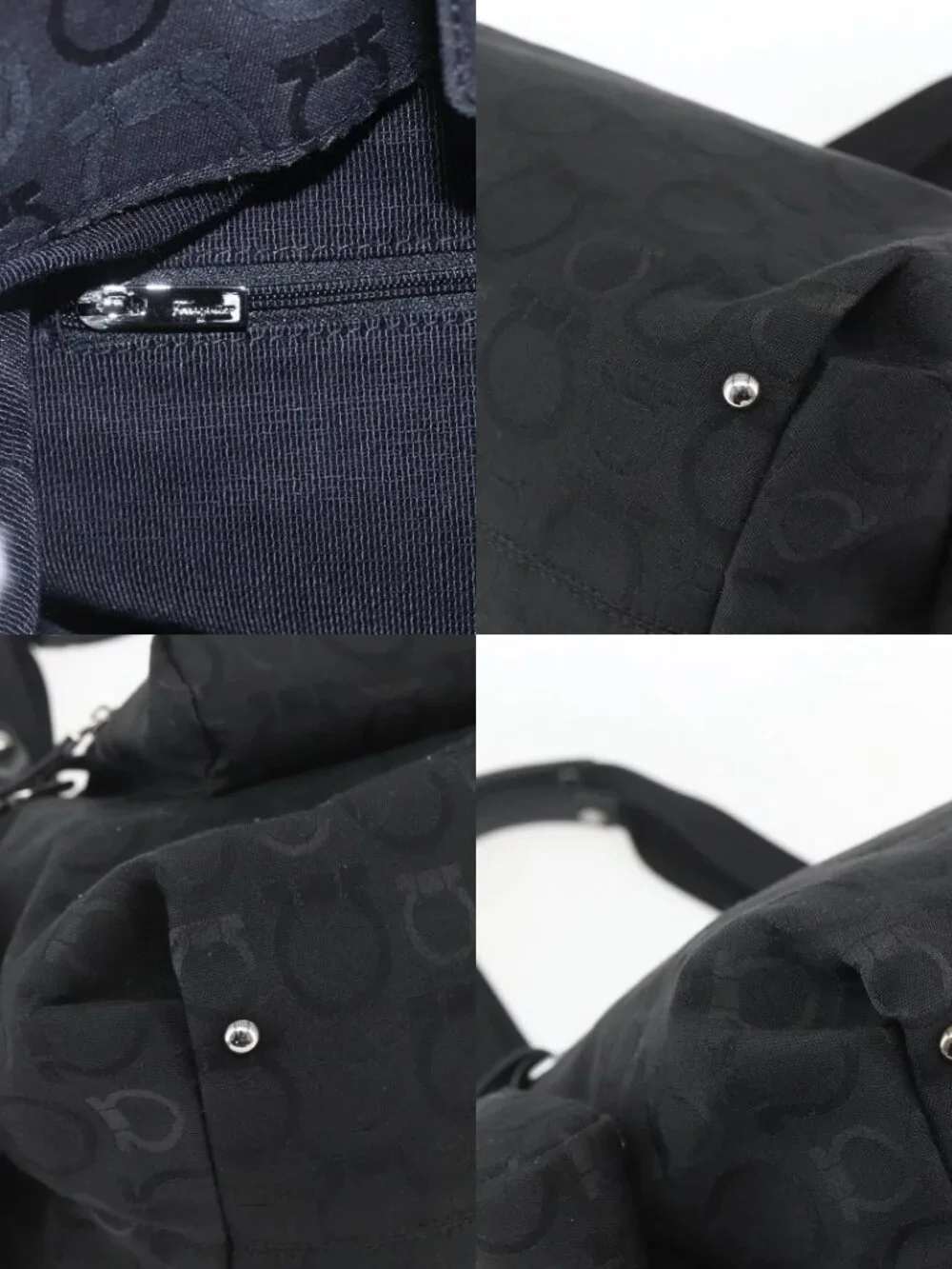 Salvatore Ferragamo Gancini Tote Bag Nylon Black Silver Auth BA9401